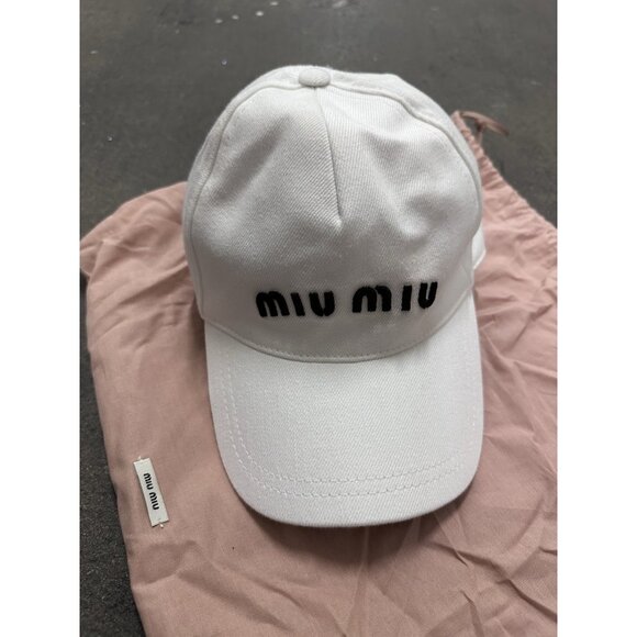 Miu Miu Denim Logo Hat in Bianco & Nero Black White - Picture 1 of 7